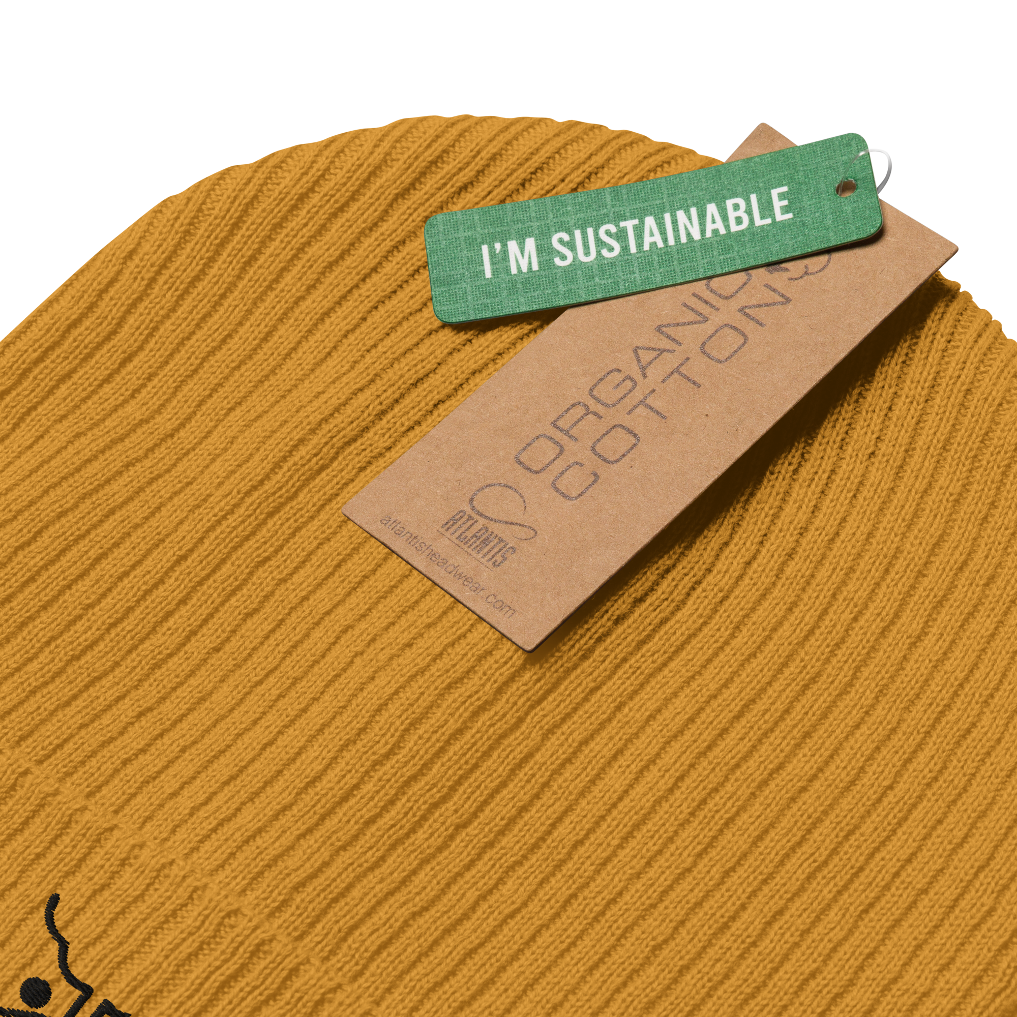 OT Essential Autumn Beanie, Schräge Ansicht Gelber Beanie, mit Eco Tag