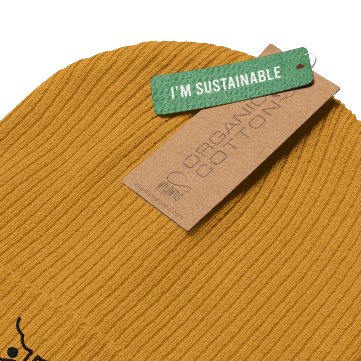 OT Essential Autumn Beanie, Schräge Ansicht Gelber Beanie, mit Eco Tag