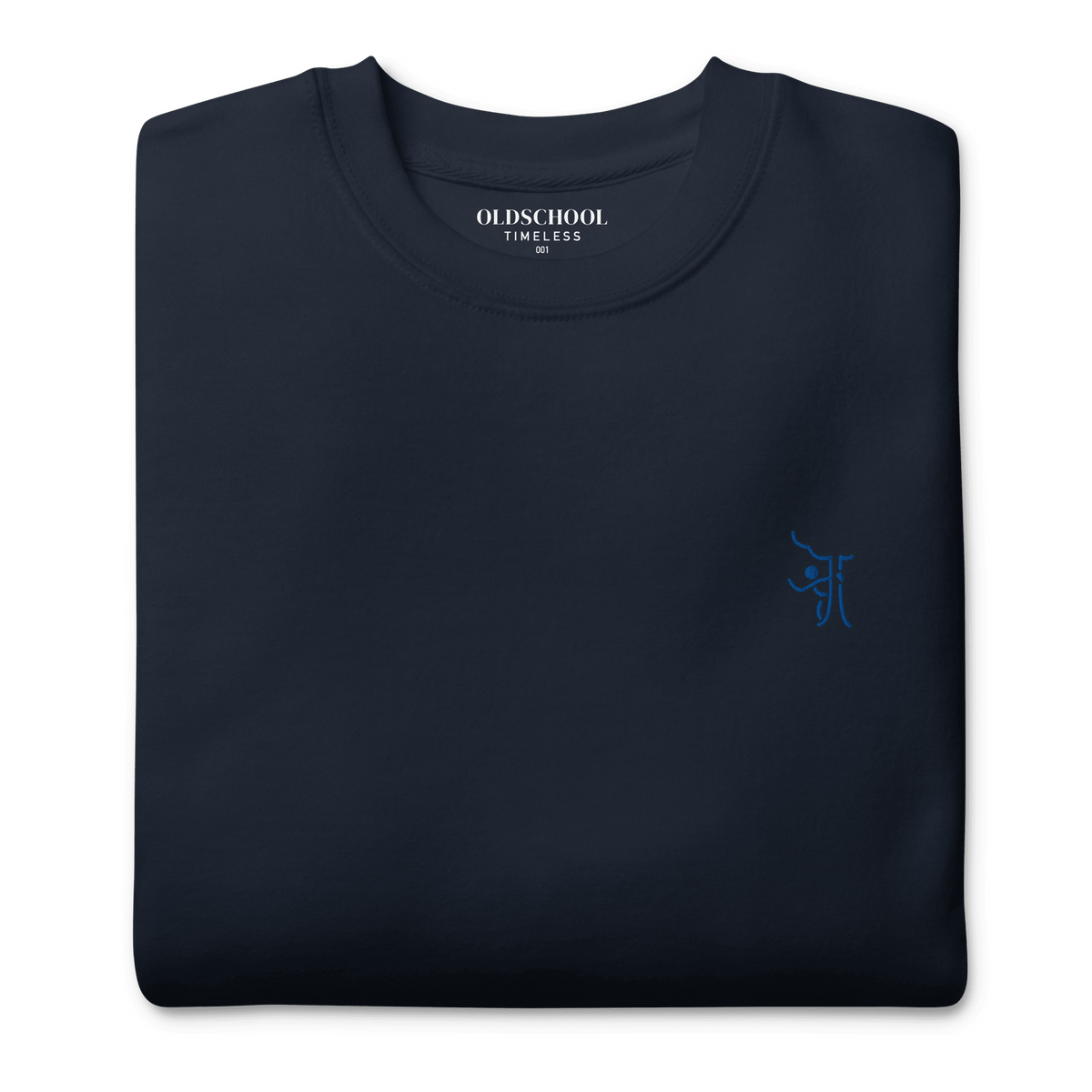 OT Essential Autumn Pullover, Ansicht von oben simpler, gefalteter navy blauer Pullover