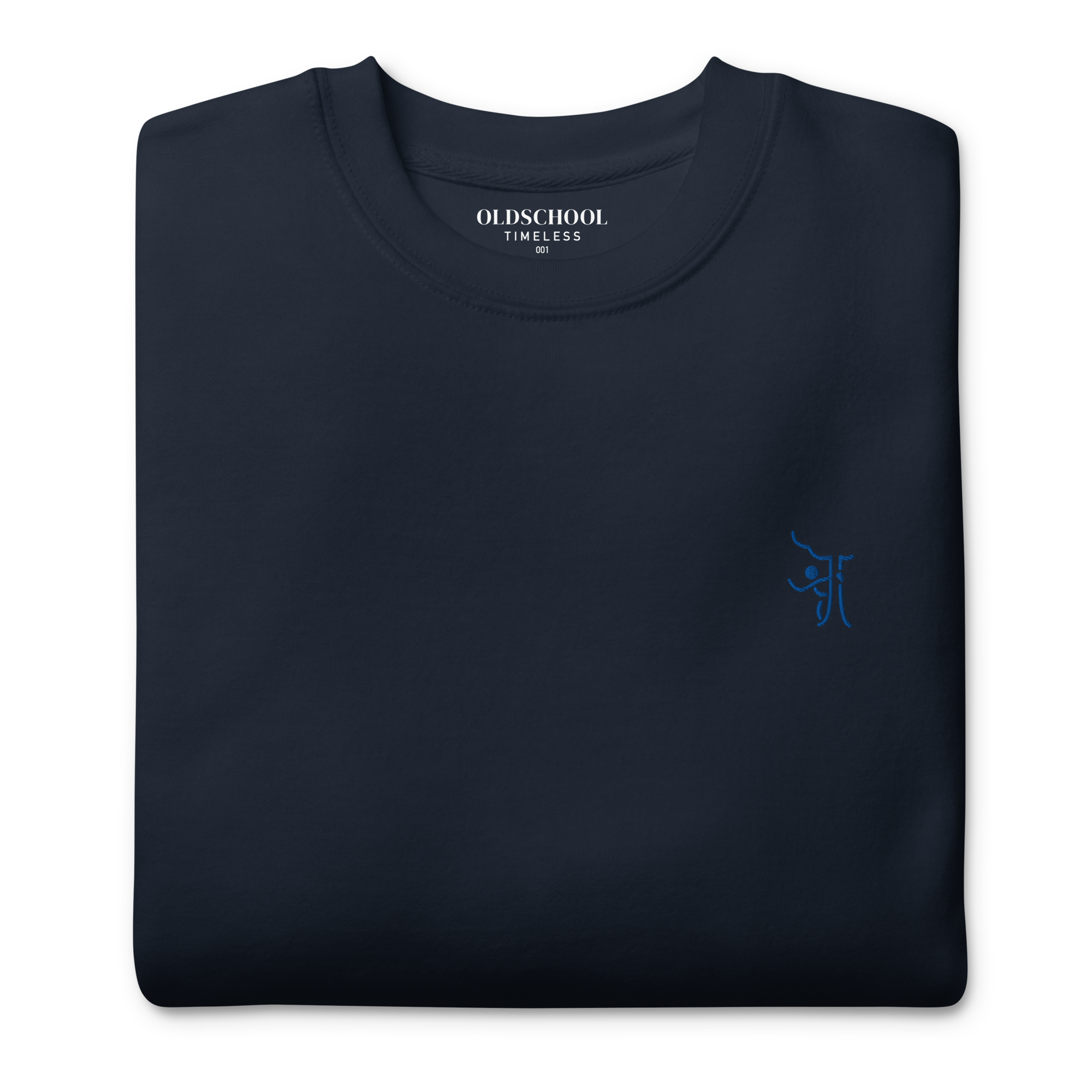 OT Essential Autumn Pullover, Ansicht von oben simpler, gefalteter navy blauer Pullover